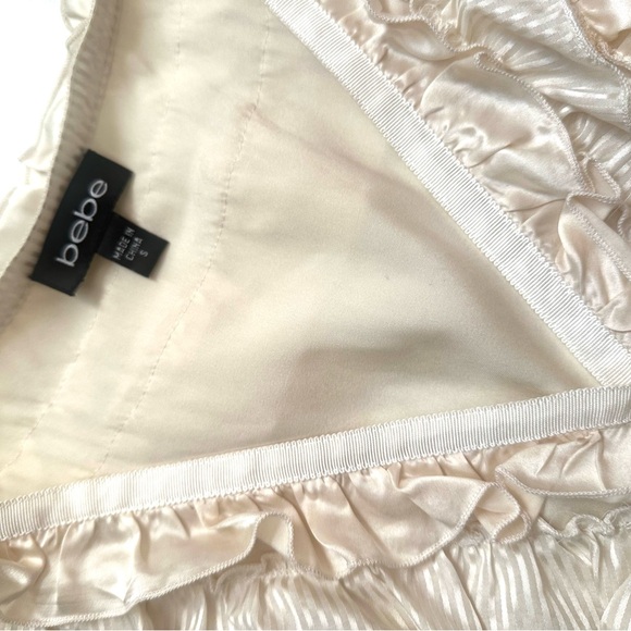 Bebe Ivory Cream Ruffled Satin Women's Top - Picture 12 of 12